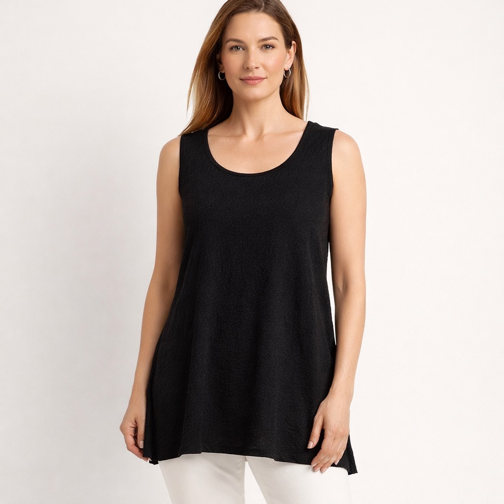 Soft Surroundings Black Textured Sleeveless Tunic Tank Made in USA Large